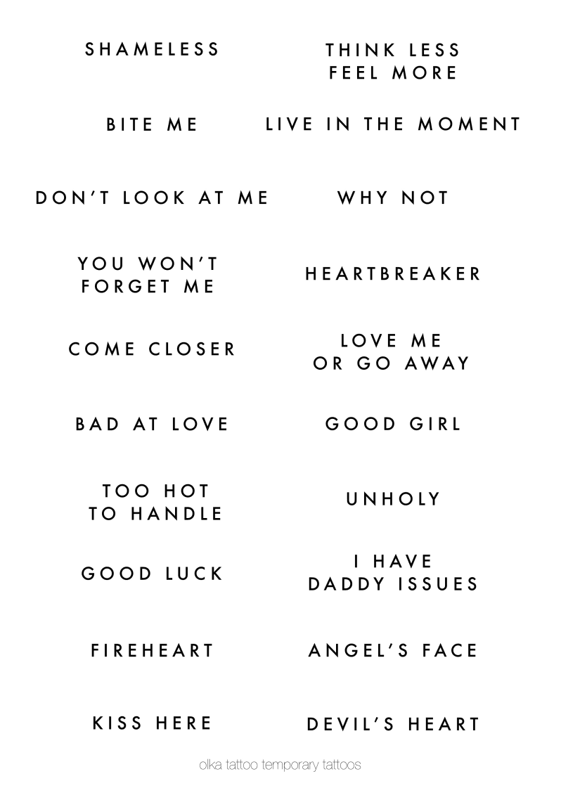 Tymczasowe tatuaże – Arkusz Napisy